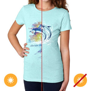 Junior Crew Tee-Watercolor Dolphins-Ice Blue-DelSol for Women-1 Pc T-Shirt (XL)